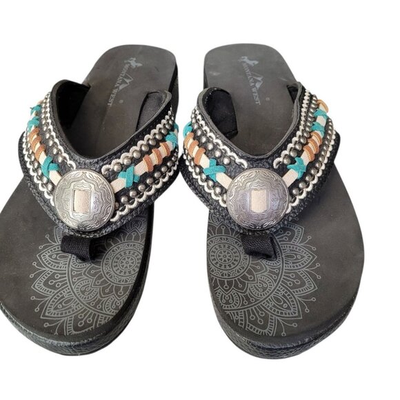 Montana West Concho Sandals Womens 10 Western Platform Flip Flops Thongs - Picture 4 of 11